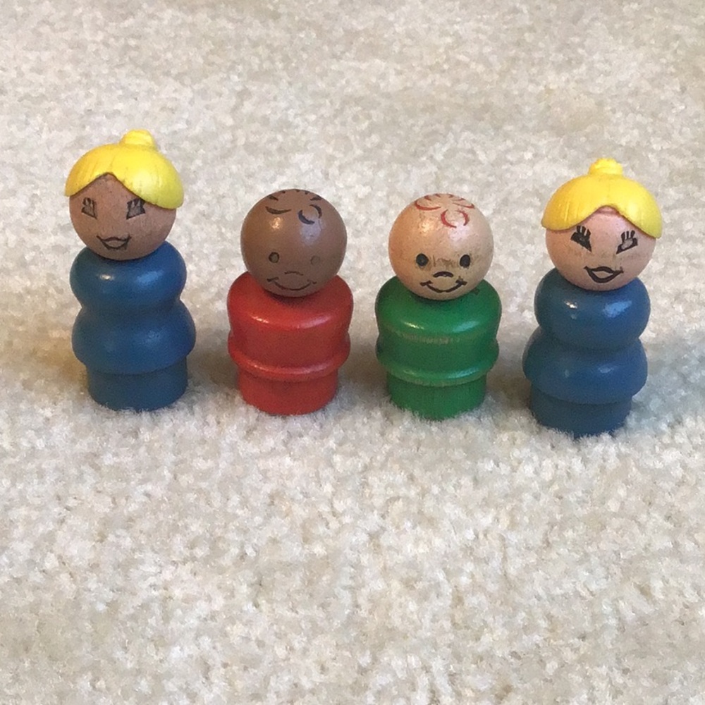Set of 4 Vintage Fisher-Price Little People, Wooden Style, 1970s